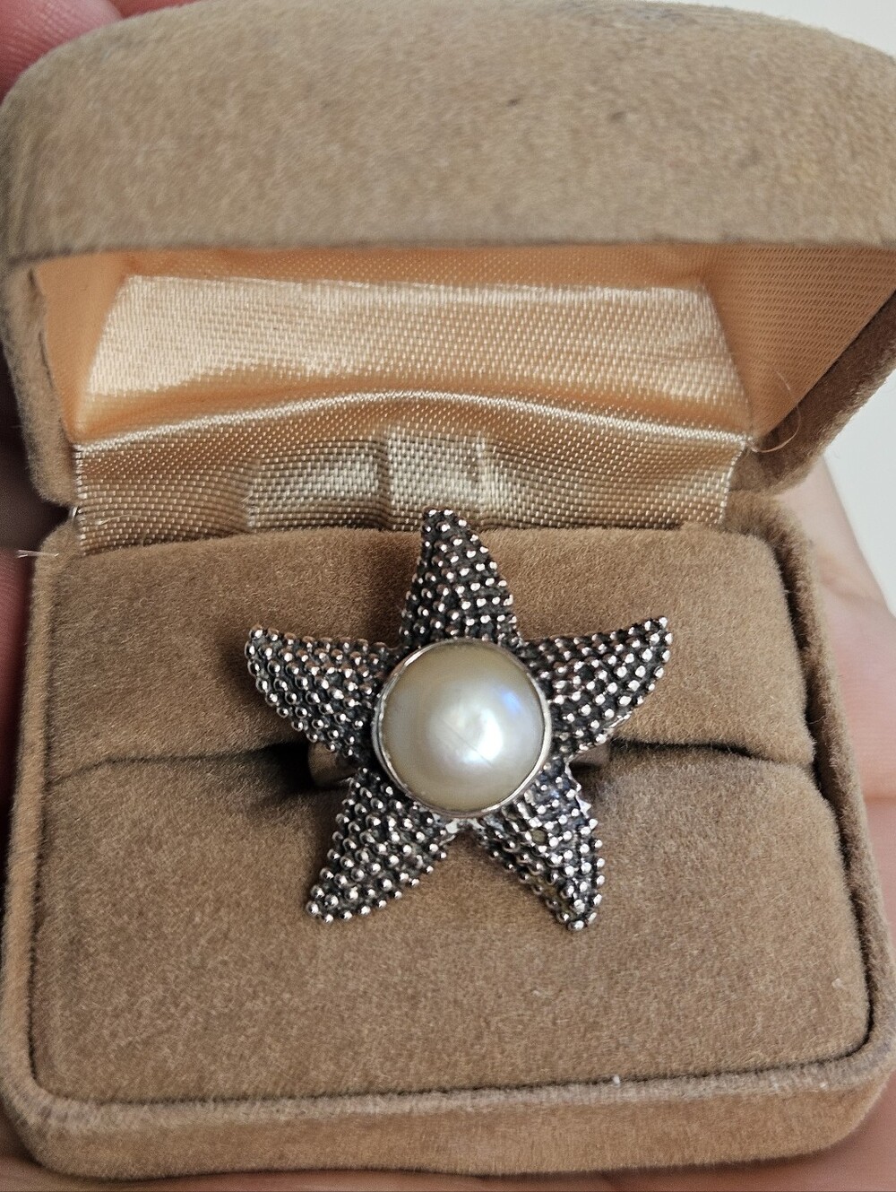 Starfish Sterling Silver Pearl Ring - Cream Pearl Size 6